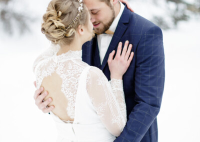 mariage à Bolquère, portrait des mariés dans la neige